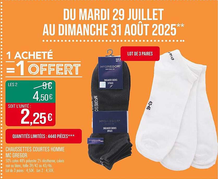 Chaussettes courtes homme MC GREGOR - 1 acheté = 1 offert