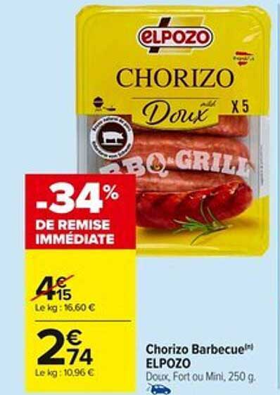 Chorizo Barbecue[®] ELPOZO Doux, Fort ou Mini, 250 g
