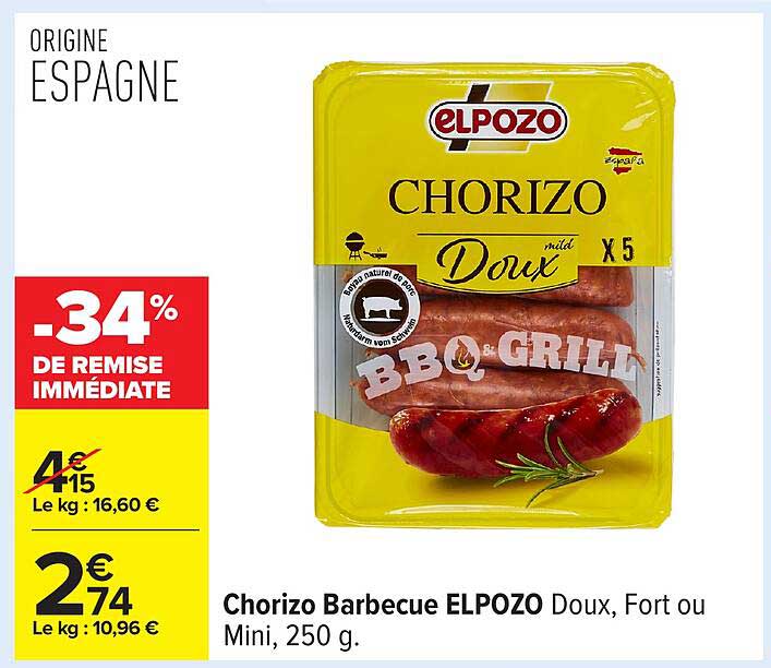 Chorizo Barbecue ELPOZO Doux, Fort ou Mini, 250 g