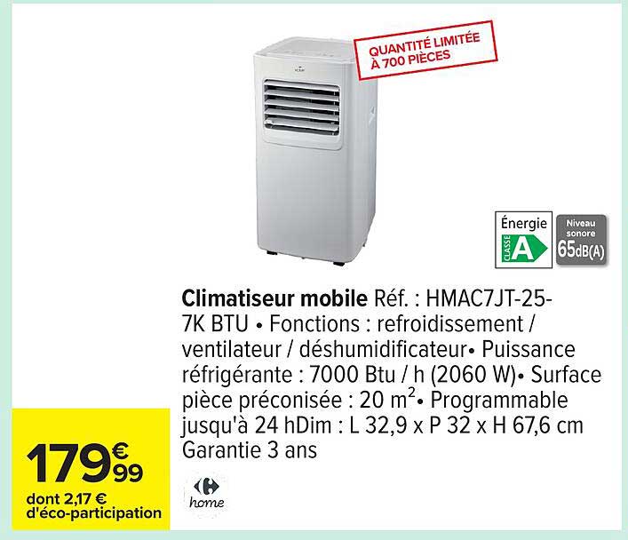Climatiseur mobile Réf. : HMAC7JT-25-7K BTU