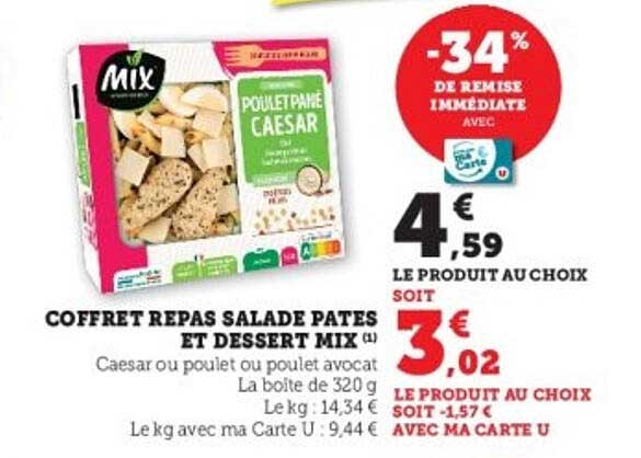 Coffret repas salade pâtes et dessert Mix