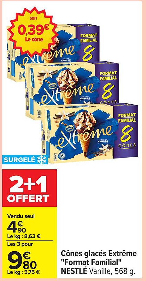 Cônes glacés Extrême "Format Familial" NESTLÉ Vanille, 568 g