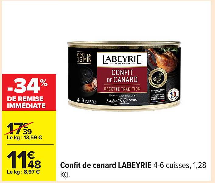 Confit de canard LABEYRIE 4-6 cuisses, 1,28 kg.