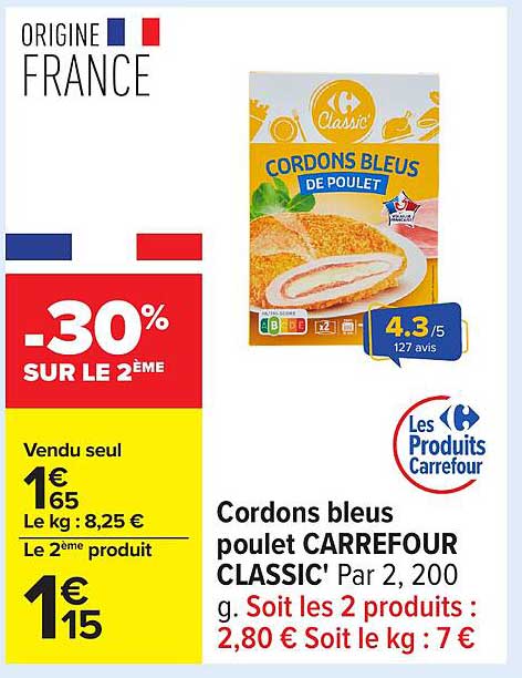 Cordons bleus poulet CARREFOUR CLASSIC'