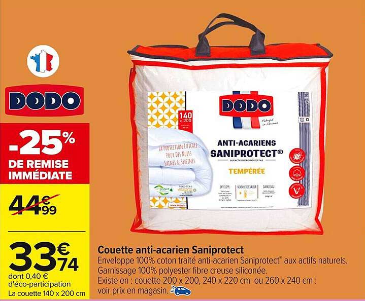 Couette anti-acarien Saniprotet