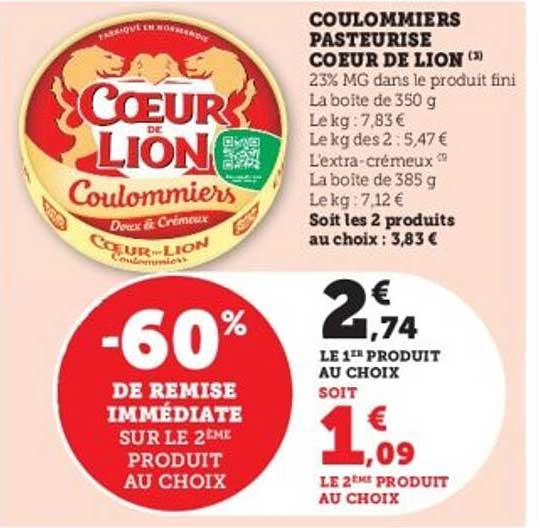 COULOMMIERS PASTEURISE COEUR DE LION