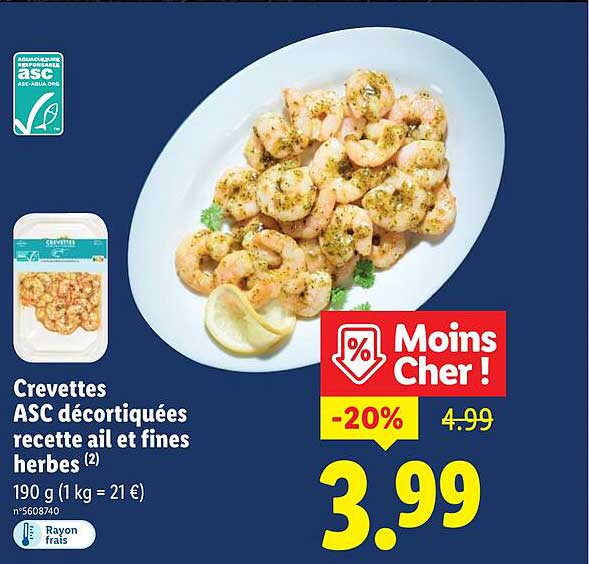 Crevettes ASC décortiquées recette ail et fines herbes