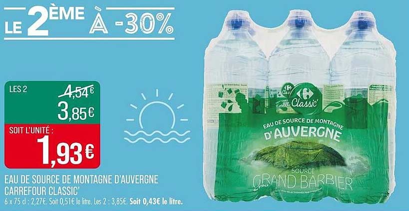 Eau de source de montagne d'Auvergne Carrefour Classic'
