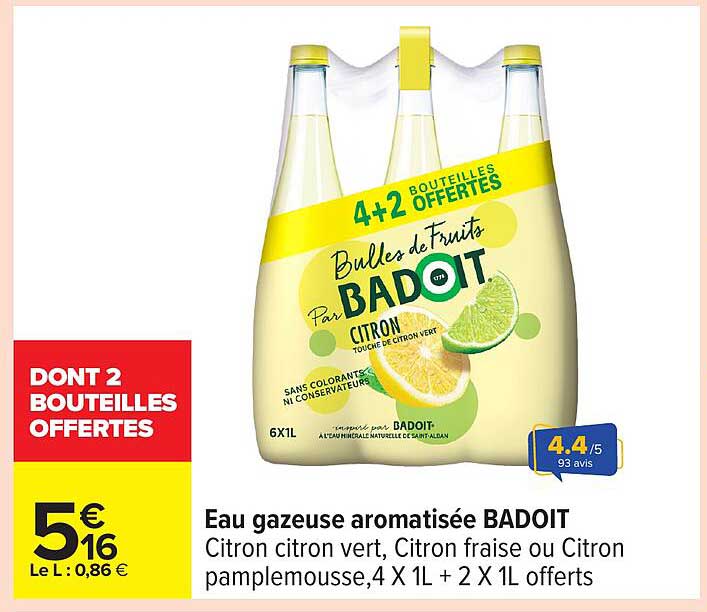 Eau gazeuse aromatisée BADOIT Citron