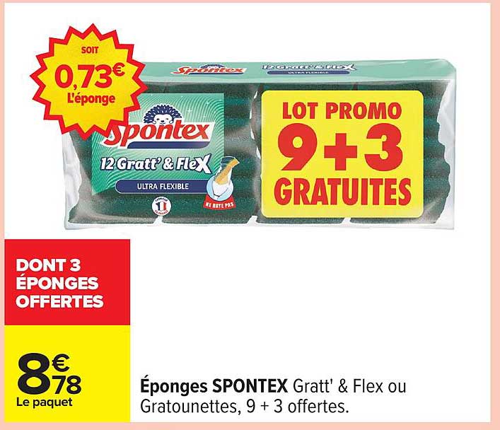 Éponges SPONTEX Gratt' & Flex ou Gratounettes, 9 + 3 offertes.