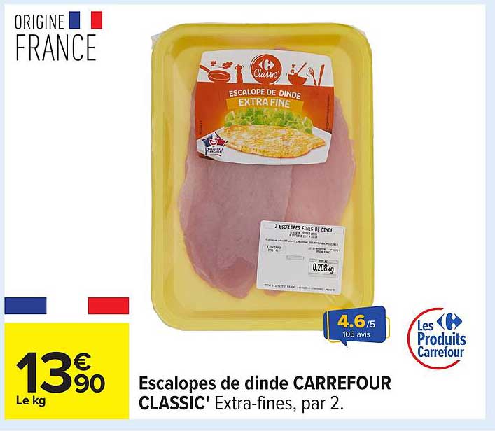 Escalopes de dinde CARREFOUR CLASSIC' Extra-fines, par 2.