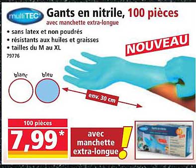 Gants en nitrile, 100 pièces avec manchette extra-longue