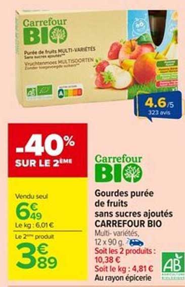 Gourdes purée de fruits sans sucres ajoutés CARREFOUR BIO