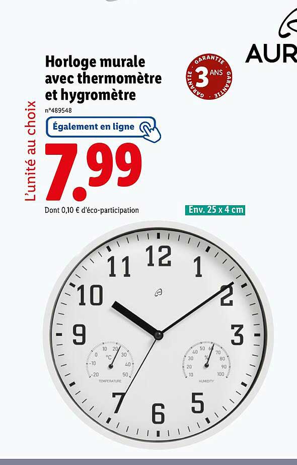Horloge murale avec thermomètre et hygromètre