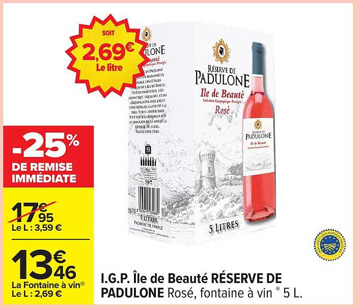 I.G.P. Île de Beauté RÉSERVE DE PADULONE Rosé, fontaine à vin 5 L.