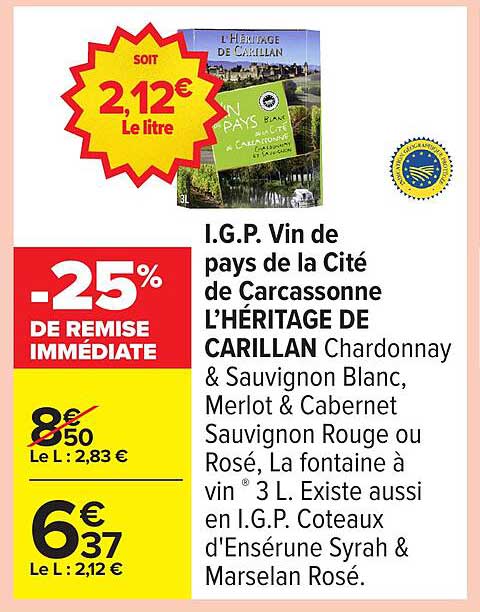 I.G.P. Vin de pays de la Cité de Carcassonne L’HÉRITAGE DE CARILLAN