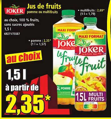 Jus de fruits pomme ou multifruits