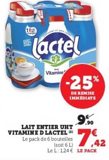 LAIT ENTIERS UHT VITAMINE D LACTEL