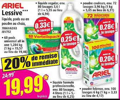 Lessive ARIEL - 20% de remise immédiate