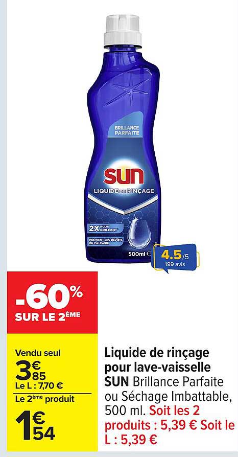 Liquide de rinçage pour lave-vaisselle SUN Brillance Parfaite 500 ml