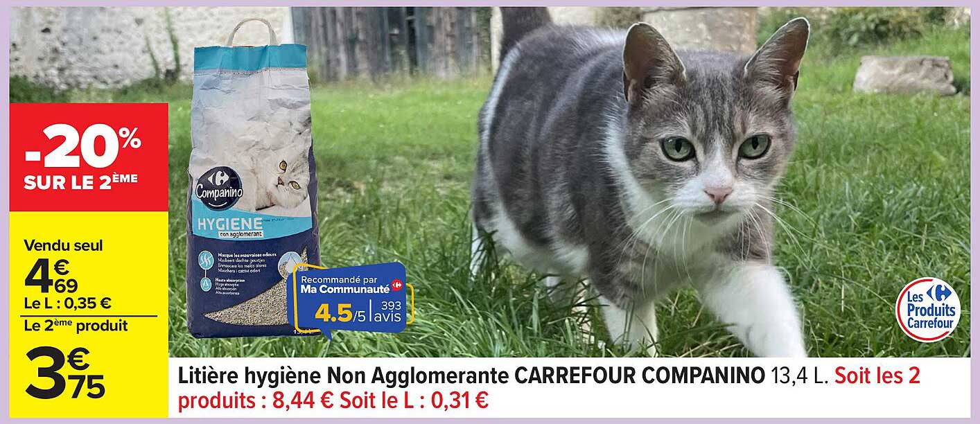 Litière hygiène Non Agglomérante CARREFOUR COMPANINO 13,4 L