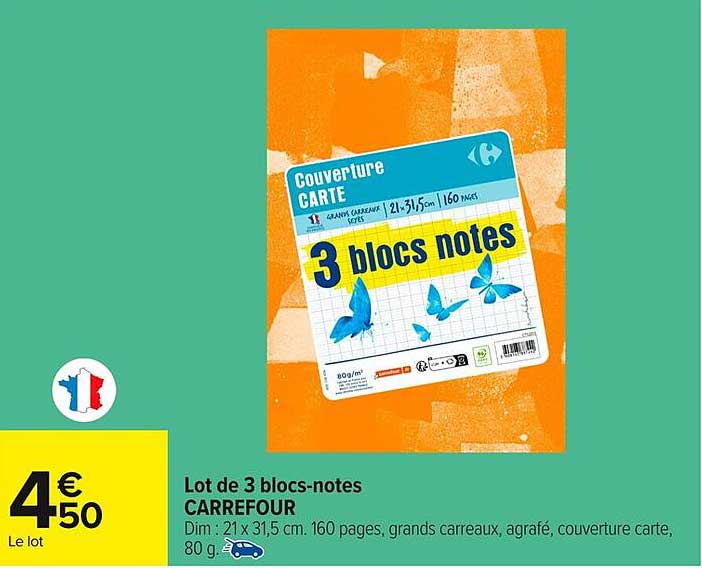 Lot de 3 blocs-notes CARREFOUR