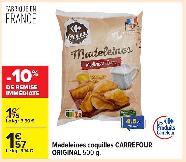 Madeleines coquilles CARREFOUR ORIGINAL 500 g.