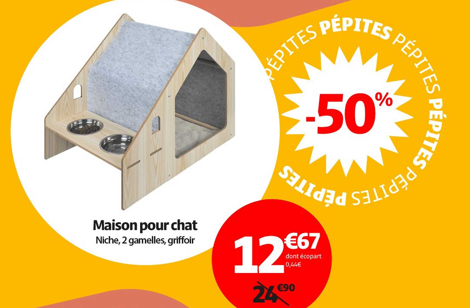 Maison pour chat - Niche, 2 gamelles, griffoir