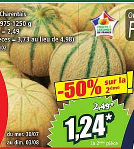 Melon Charentais -50% sur la 2ème pièce