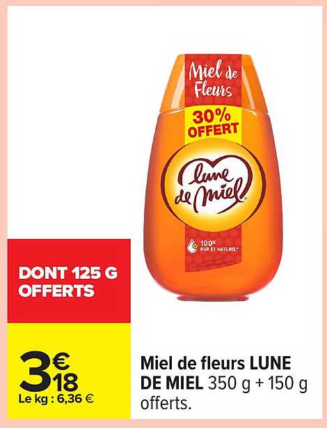 Miel de fleurs LUNE DE MIEL 350 g + 150 g offerts.