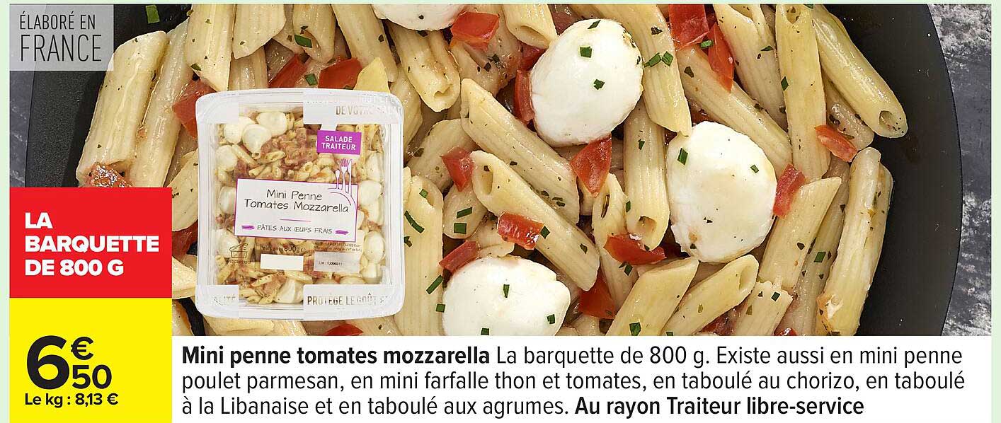 Mini Penne Tomates Mozzarella La barquette de 800 g