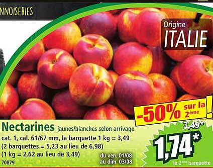 Nectarines jaunes/blanches selon arrivée