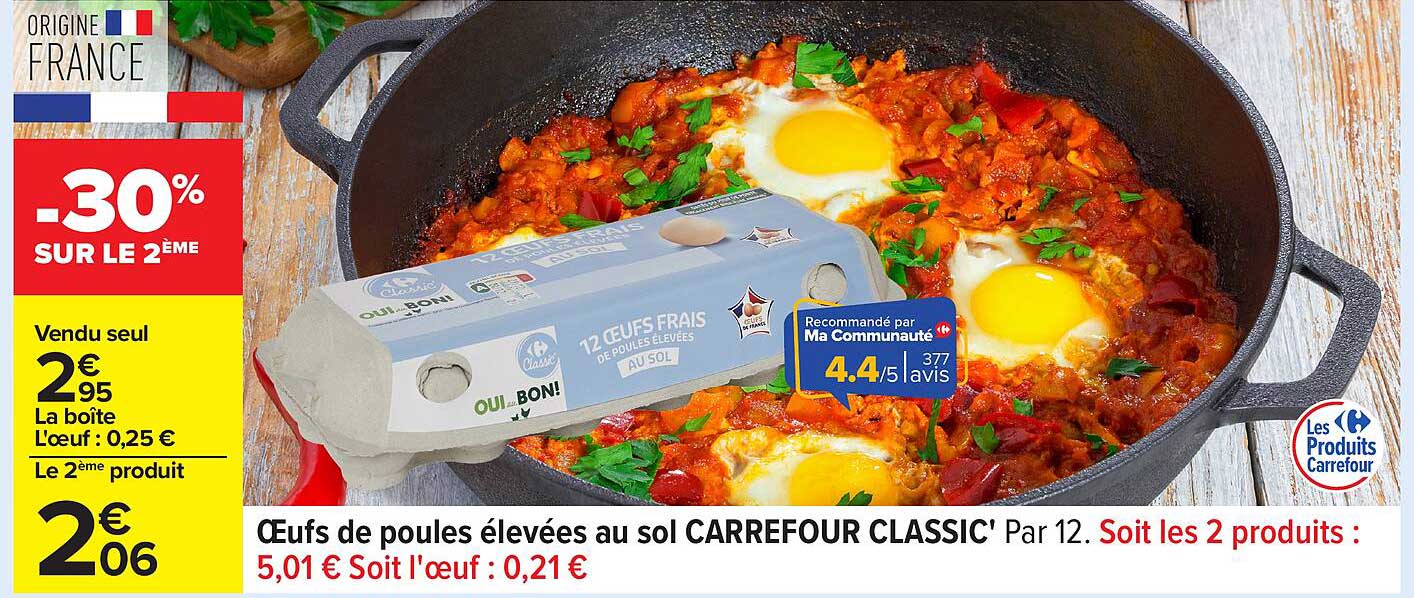 Œufs de poules élevées au sol CARREFOUR CLASSIC' Par 12.