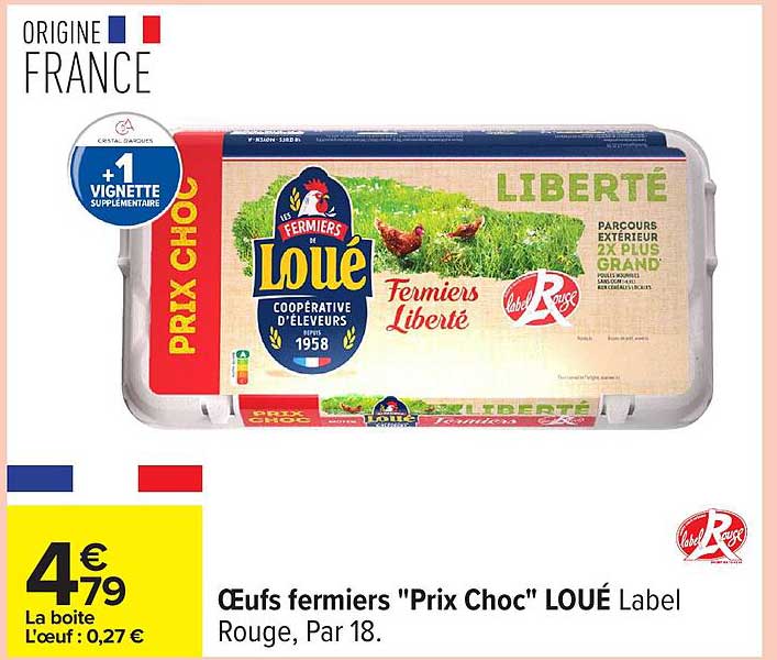 Œufs fermiers "Prix Choc" LOUE Label Rouge, Par 18