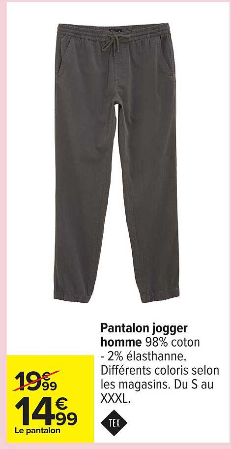 Pantalon jogger homme 98% coton - 2% élasthanne