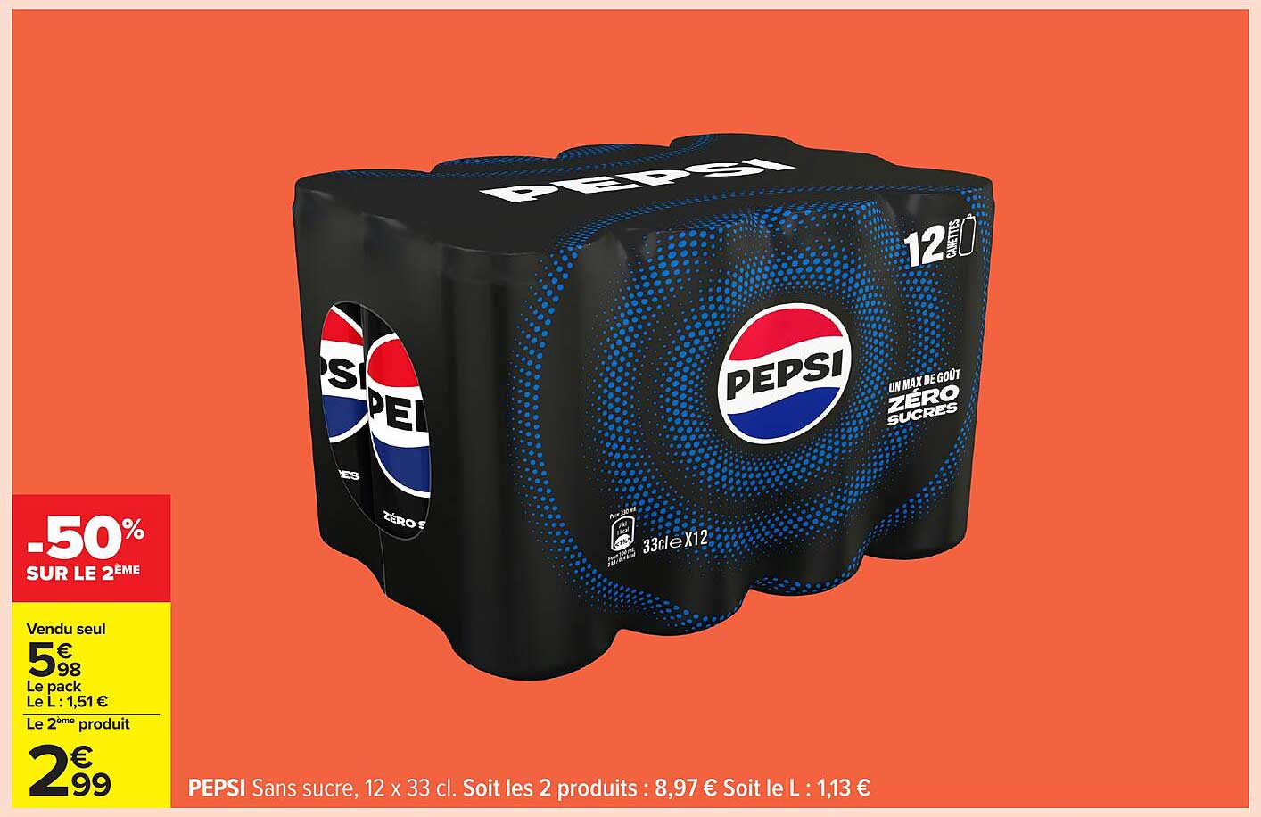 PEPSI Sans sucre, 12 x 33 cl.