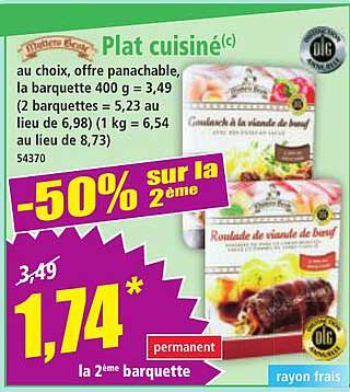 Plat cuisiné(c) au choix, offre panachable
