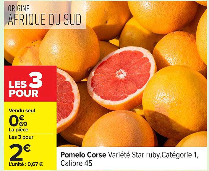 Pomelo Corse Variété Star ruby.Catégorie 1, Calibre 45