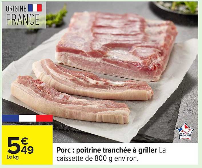 Porc : poitrine tranchée à griller