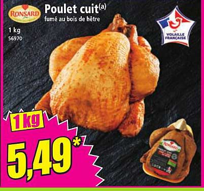 Poulet cuit(a) fumé au bois de hêtre