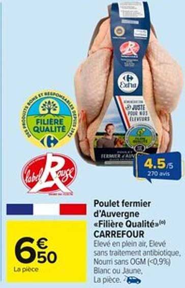 Poulet fermier d'Auvergne « Filière Qualité » CARREFOUR
