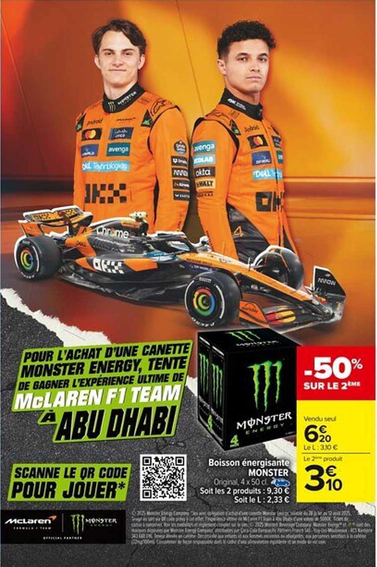 Pour l'achat d'une canette MONSTER ENERGY, tente de gagner l'expérience ultime de McLaren F1 Team à Abu Dhabi