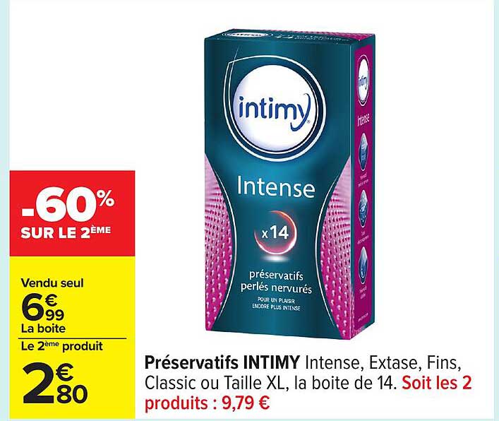Préservatifs INTIMY Intense, Extase, Fins, Classic ou Taille XL, la boite de 14