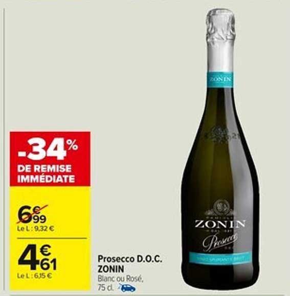 Prosecco D.O.C. ZONIN Blanc ou Rosé, 75 cl