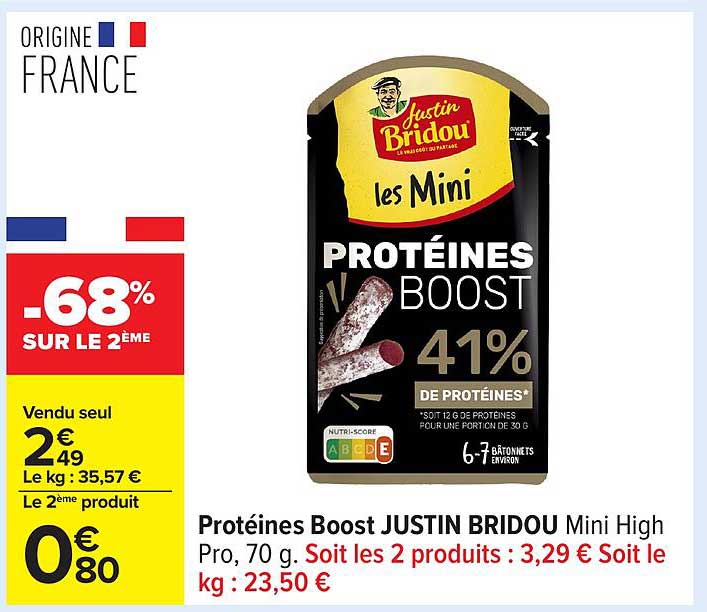 Protéines Boost JUSTIN BRIDOU Mini High Pro, 70 g.