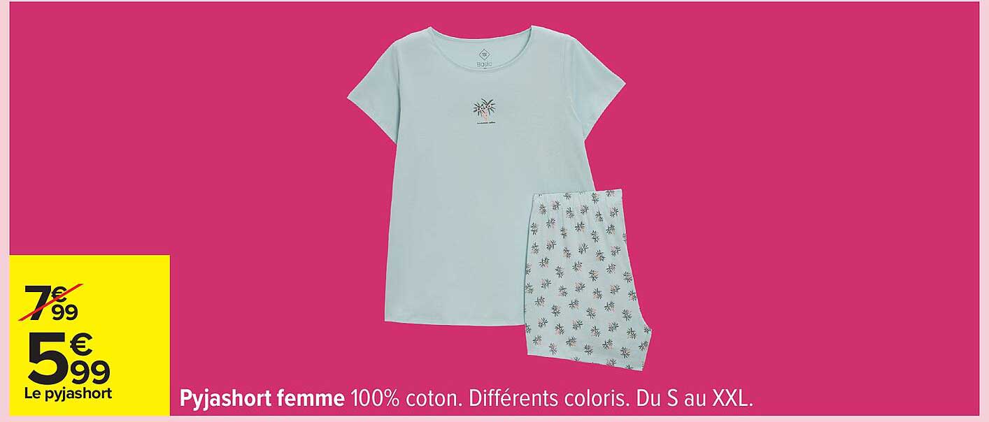 Pyjashort femme 100% coton. Différents coloris. Du S au XXL.
