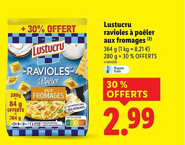 Ravioles à poêler aux fromages Lustucru