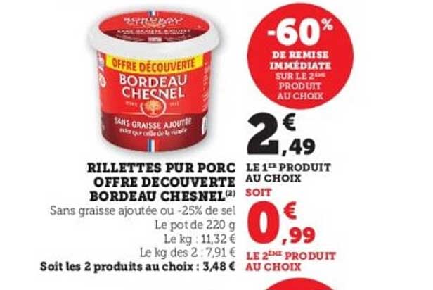 RILLETTES PUR PORC OFFRE DECOUVERTE BORDEAU CHESNEL
