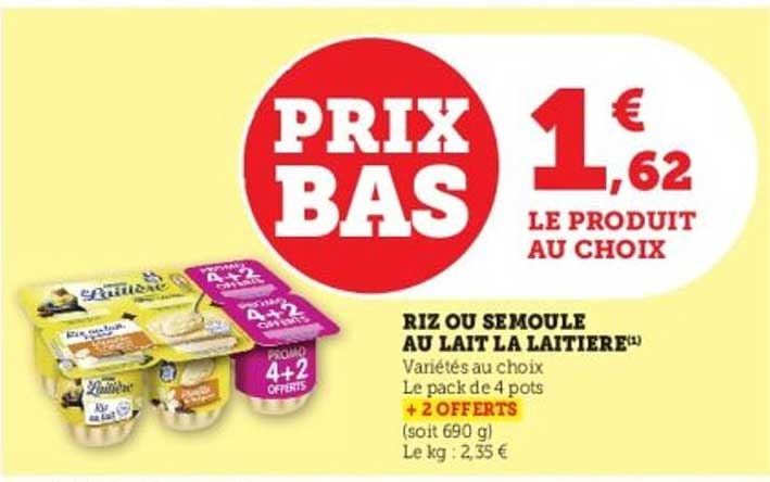 RIZ OU SEMOULE AU LAIT LAITIERE