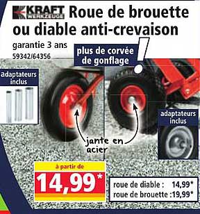 Roue de brouette ou diable anti-crevaison